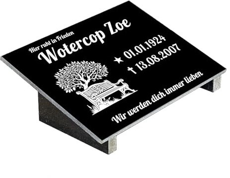Grabplatte mit Inschrift aus Granit, personalisierbar Gedenktafel für Urnengrab, Grabstein für 1-2 Pers., Urnengrabstein N6 (30x40cm mit Stützen)