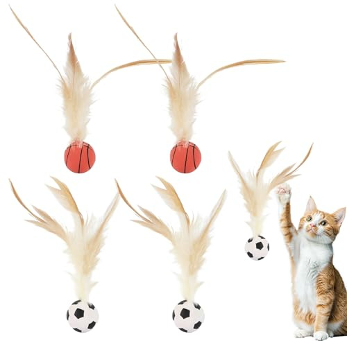 Roinaid 4 Stück Katzenspielzeug Feder Interaktives Federballspielzeug für Katzen Hüpfender Katzenball mit Feder Spielen für Drinnen und Draußen Hochelastischer Spaß für Katzen