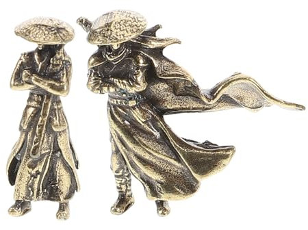 KONTONTY Figurine de Guerrier Chinois Ancienne en Alliage Or, Lot de 2 Pièces pour Décoration de Bonsaï, Artisanat de Précision et Enrichissement Culturel pour Jardin et Terrariums