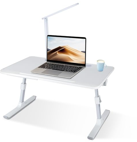 OHMG Table de Lit pour Ordinateur Portable, Réglable en Hauteur et Angle, Plateau de Lit, Pliable, inclinable avec Refroidisseur/Ports USB/Tiroir,pour Canapé/Bureau/Sol