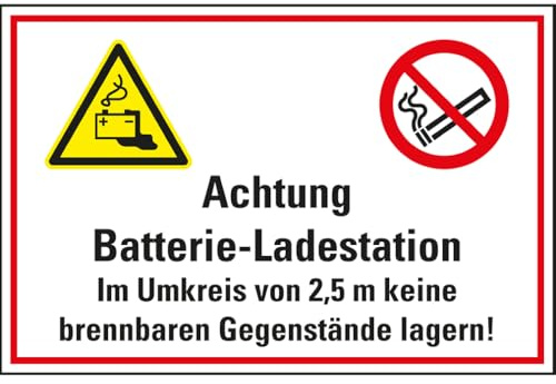 Dreifke® Hinweisschild Achtung Batterie-Ladestation..., Recycling-Verbundplatte, 400x300mm