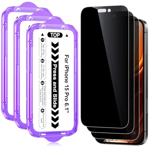 Ksleri 3 Stück für iPhone 15 Pro für Panzerglas Sichtschutz, 6,1 Zoll | Privacy Blickschutz Gehärtete Glas Schutzfolie, 9H Anti-Spy Displayschutz Folie mit Einfaches Auto-Installationsschale