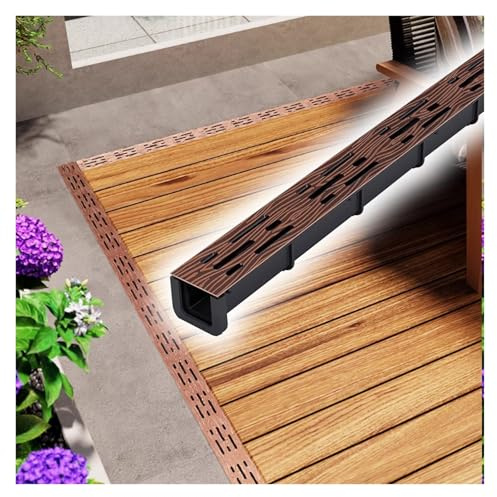 Kit di scarico per esterni – Grondaie in plastica a forma di U da 50,8 cm con griglia in acciaio inox finitura venatura del legno per cucina lavanderia e patio – efficiente sistema di gestione
