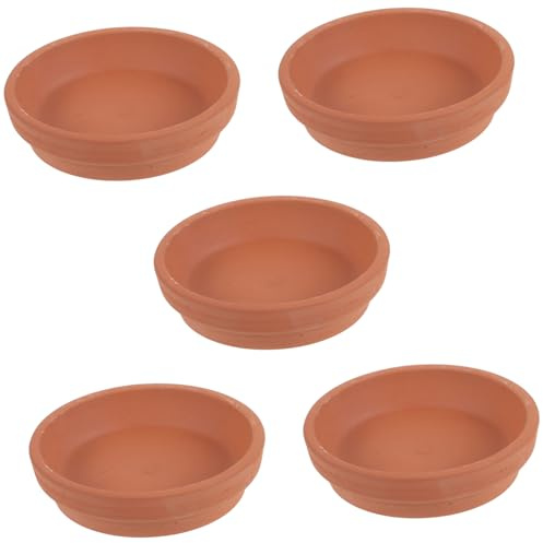 Gatuida Soucoupes pour Plantes en Pot en Céramique Rouge, Lot De 5 Soucoupes Rondes 8x2 Cm, Plateau Imperméable pour Récupération d'eau Intérieur Et Extérieur, Support Stable Et Antidérapant