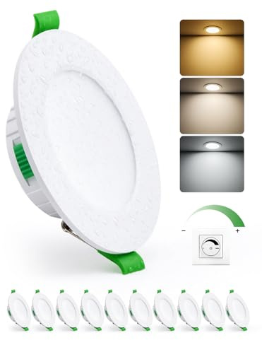 HOMEOW LED Einbaustrahler 230V Dimmbar 68mm – 80mm Lochmaß, 5W LED Spot | 2700K 4000K 6000K, Einbauleuchten Deckenspots Einbau Ultra Flach IP44 für Bad, 10er Set