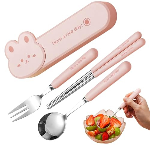 Cubiertos de viaje con estuche | Cubiertos para de comidas | Set de tabletas antideslizantes para comidas diarias Camping Picnic | Niño Escuela