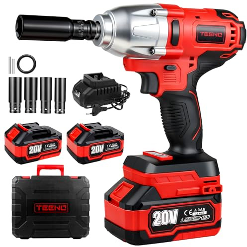 TEENO Avvitatore a impulsi a batteria da 600 N.m,1/2 Avvitatore a Impulsi 4300 RPM con 2 Batterie 4.0Ah, avvitatore a percussione con 4 ugelli(17/19/21/22mm),avvitatore a percussione per auto e uso