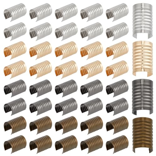PH PandaHall 200 Stück 4 Farben Leder Schnur Endkappen 14x9mm Säulenförmige Seil Clips Befestigungen Endkappen Crimp Röhren für Schmuckherstellung Tassel Zugband Handwerk