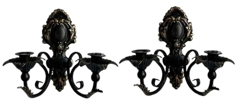 MagiDeal Lot de 2 Chandelier Mural, Bougeoirs Muraux en Fer à Suspendre, Applique Murale Décorative Candélabre Rétro, Décorations Murales de Jardin Maison, Porte-Bougie pour Salon, Couloir, Noir