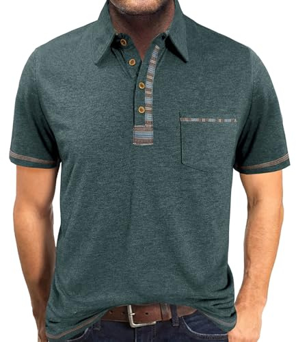 LAOARA Poloshirt Herren Kurzarm Polo Shirts Tshirt Sommer Sport Polohemd Knopfleiste Golf T Shirt mit Tasche Grün XXL