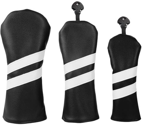 3 fundas para cabeza de palo de golf de piel sintética con patrón de rayas para conductor y cubierta de madera para cabeza de palo de golf