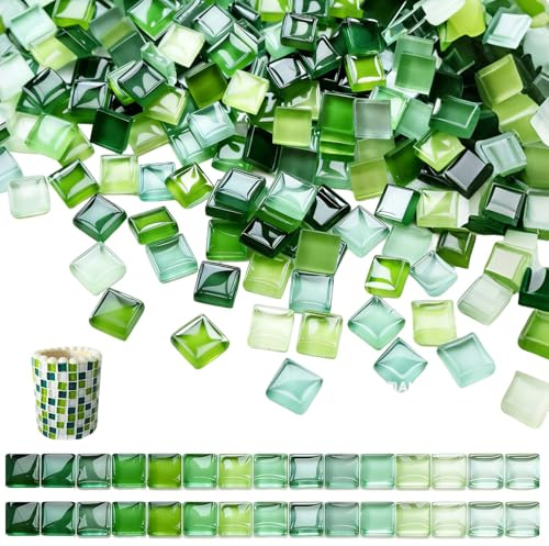 TenaLucy 1100 Pièce Kit Mosaique Adulte Enfant, 1kg Loisir Creatif Enfant Mosaique Miroir, 1x1cm Tesselles Mosaiqua Loisir Creatif, Loisirs Créatifs Verre Vitrail pour Vases Tasses (Vert Dégradé)