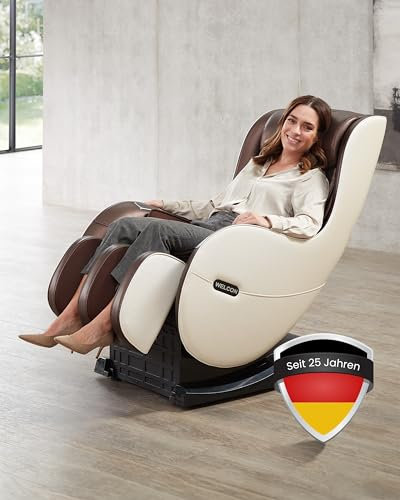 WELCON Massagesessel EASYRELAXX in beige braun mit Automatikprogrammen sowie manueller 3D Massage vom Nacken bis unter die Oberschenkel
