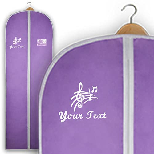 Personalised Embroidered Garment Bag, 63 Dress Prom Costume Cover Carrier With CROWN, DANCE, DANCE SHOES, MUSIC, LOVE, DANCERS, HAPPY BIRTHDAY, WEDDING BELL Images and With Any Text Bags (Lilac)