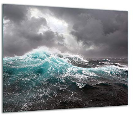 TMK Plaque de recouvrement, 60 x 52 cm, en verre, décorative, pour cuisinières électriques, à induction, protection anti-éclaboussures, planche à découper, motif de mer