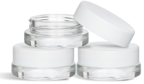 (90 Pack) 7ml Low Profile Thick Glass Jars with White Lids - Airtight Containers for Oil, Lip Balm, Wax, Cosmetics