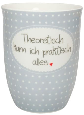 Mea-Living Tasse mit Henkel THEORETISCH KANN ICH PRAKTISCH ALLES grau, 500ml, Becher mit Spruch, Geschenkidee für Freund, Spruchtasse