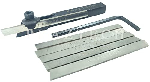 PRAZTECH Mini Lathe Parting Cut Off Tool Holder - 8MM Shank + 6X M2 HSS Blade + Allen Key