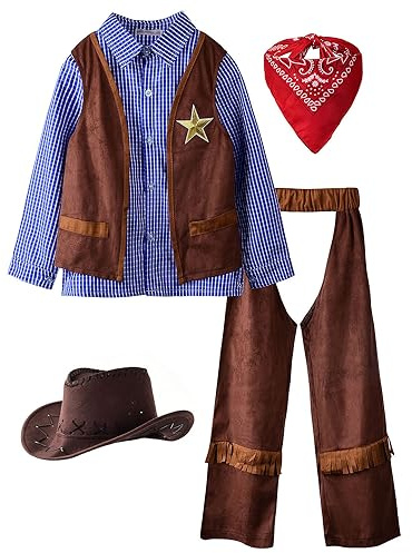 ReliBeauty Cowboy Kostüm Kinder mit Cowboyhut Bandana Halstuch, Blau，130