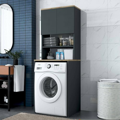 Dmora - Armadio multiuso 2 ante Bellona, Mobile multifunzionale, Mobiletto scarpiera, Guardaroba porta scarpe, 65x60h184 cm, Noce e Antracite