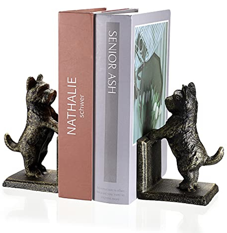 Tolida Decorative Cast Iron Bookends, Heavy Duty Book Ends, Creative Dog Style Bookends to Hold Books Stopper for Heavy Books for Bookshelves, Office Desk, etc. (Retro Black Gold, Dog)