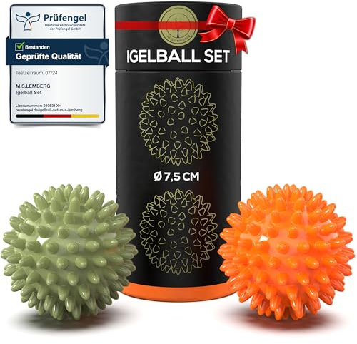 M.S.Lemberg® Hedgehog Ball Massage Set – Massage Ball for Reflex Zones, Anti-Stress, Relaxation Gift – Nub Ball Foot Massage Back Neck Hand Foot – Ball with Nubs Small – Hard and Medium Soft