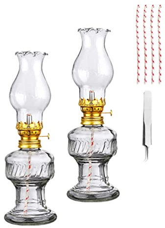 Beavorty 2sätze Vintage Petroleumlampe Aus Glas Retro Stil Kerosinlampe Für Tischdekoration Transparente Öllampe Für Camping Oder Innenbereich
