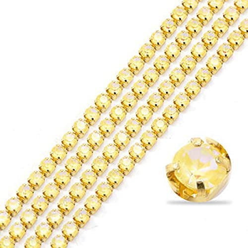 UTHTY Chaîne de Strass de 1 Yard, chaîne de Tasse de Strass de Moka de vêtements de Griffe d'or, Topaze légère MI, SS6.5