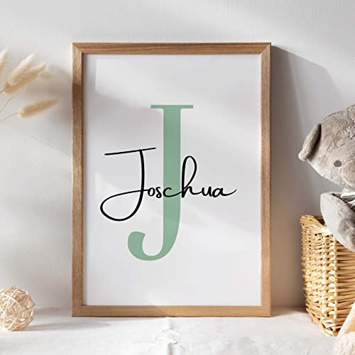 Generisch Personalisiertes Kinderzimmer Poster Jungen & Mädchen Wandbilder Babyzimmer Wanddeko mit Namen Buchstabenposter Geschenke zur Geburt für Jungen und Mädchen (Mint, A4 (29,7 x 21cm))