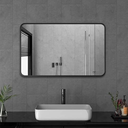 Goezes Spiegel Schwarz 60x100cm Badspiegel groß Rechteckiger Badezimmerspiegel Schwarz Schminkspiegel Metallrahmen Dekorative Wandspiegel für Badezimmer, Wohnzimmer, Schlafzimmer, Gäste WC