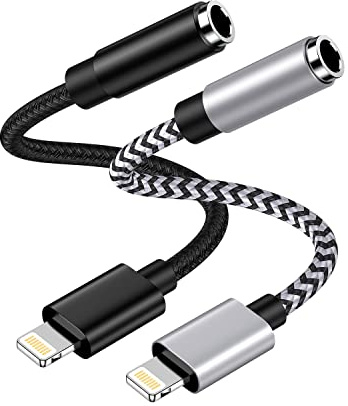 3.5mm to Lightning Adapter, Apple Dongle Jack Converter for Aux Cable Wire [Mfi Certified]2pack Male to Female Headphones/Earbuds Ox Connector for iPhone 14 Pro Max 13 12 11 XR XS SE 8 Plus iPad iPod