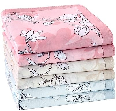 HOULIFE Damen Taschentücher – Blumentaschentücher, Stofftaschentücher Damen, Taschentuch Stoff aus Reiner 60S Gekämmte Baumwolle für Alltagsgebrauch Hochzeit, 45x45cm, 6/12 Stücke