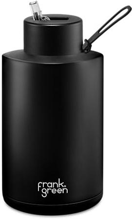 frank green Insulated Water Bottle for Cold Or Hot Drinks - 2 Litre/68oz Metal Water Bottle with Straw Lid, Ceramic Insulated, Stainless Steel, Triple Wall Vacuum - Midnight Black by frank green