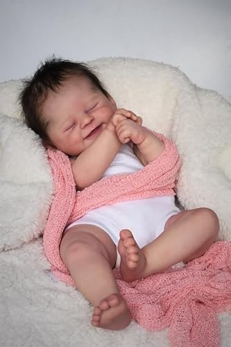 BNNPUU Reborn Babypuppe Mädchen Reborn Babys 19 Zoll Handgemachte Lebensechte Babypuppen Lächeln zum Schlafen Mädchen Weicher Stoffkörper wie EIN echtes Baby Geschlossene Augen