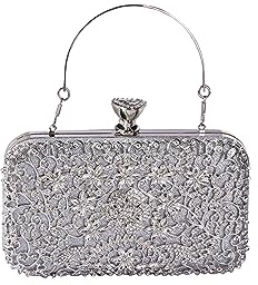 CORIOS Strass clutch dam diamant kvällsväska glitter kristall handväska elegant axelväska liten väska glänsande axelväska för födelsedag cocktailparty dansfest kvällsfest, silver, L, Retro