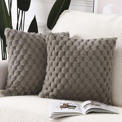 MADIZZ Set med 2 Plysch Mjuk Kort Ull Sammet Dekorativa Kuddfodral 50x50 cm Fluffig Dekorativ Kuddfodral för Soffa Sovrum Kuddskal Taupe