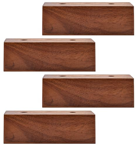2 Inch Solid Wood Furniture Legs, 4 Pack Walnut Block Corner Legs - I-Shaped Sofa Feet & Bed Risers for Couch, Bed Frame, Cabinet, Dresser, Nightstand, TV Stand - DIY Replacement Wooden Supports