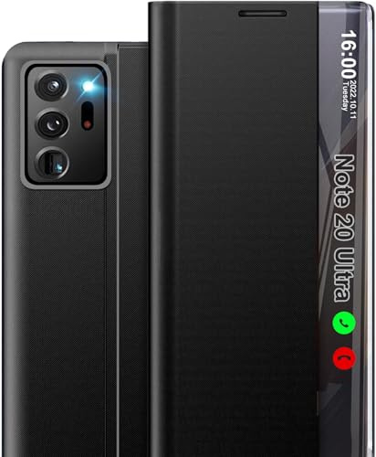 Handyhülle für Samsung Note20 Ultra Hülle S View Klappbar, Clear View Note20 Ultra Flip Cover, Dünn Note20 Ultra Standfunktion Schutzhülle Case Hüllen für Samsung Galaxy Note20 Ultra 5G (Schwarz)