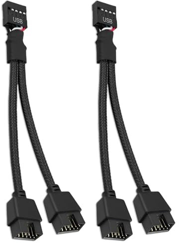 LuxeGlee 2PCS USB 2.0 9-PIN Female to Dual 9-PIN Male Extension Cable, USB 2.0 Header Splitter Nylon Braided for Computer Internal Motherboard
