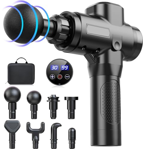 Massagepistole Massage Gun, Deep Tissue Muskel Massagegerät mit 30 Geschwindigkeiten und 8 Massageköpfen, Elektrische Handmassagegeräte Faszienpistole für Nacken Schulter Rücken Tiefen