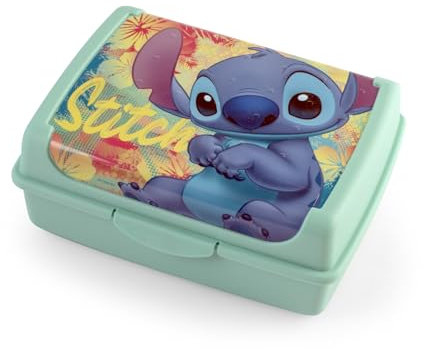 Lulabi, porta pranzo bambini, lunchbox, porta merende/snack, collezione Stitch Hawaii, verde acqua, ideale per la scuola, BPA free