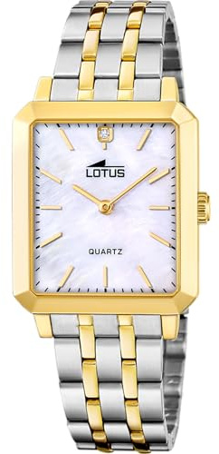 LOTUS Reloj Mujer Analógico de Acero Inoxidable 316l Multi - Movimiento de Cuarzo - Cristal Mineral de Alta Resistencia - Resistente al Agua 5 ATM 18981/1 - Square Series