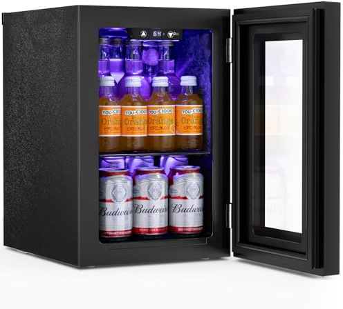 Antarctic Star 18L Beverage Refrigerator Cooler 24Can, Mini Fridge with Quiet Compressor, LED Light,Freestanding Small Fridge with Electronic Temperature Control for Home and Bar(40-61 ℉)