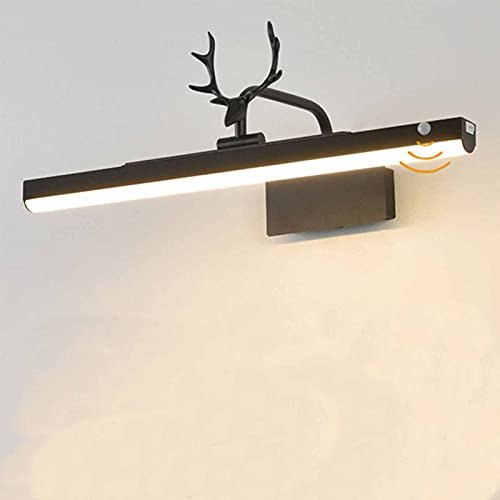 IUokLU Black Bathroom Mirror Light with Switch LED Over Mirror Light with Motion Detector Modern Bath Lamp Wall Light Adjustable Waterproof Makeup Light Automatic,69cm15w