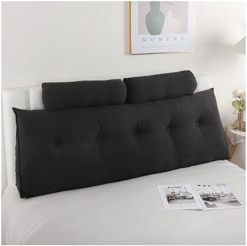 ZTGL Wandkissen Bett Rückenkissen Groß mit Kopfstütze, Bequemes Lesekissen für Bett und Sofa, Keilkissen mit Waschbarem Bezug, Rückenpolster zum Anlehnen im Bett,Schwarz,200x20x50cm