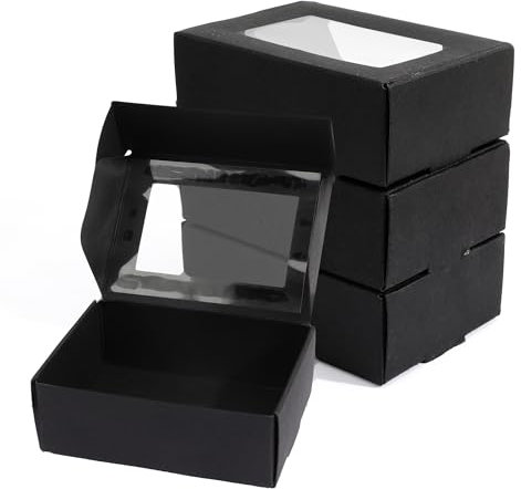 enithElite Geschenkbox, Schwarz, 20 Stück Kraftpapier Schachtel, Verpackung Mit Sichtfenster, 8.5x6x3cm, Ideal für Geburtstage und Hochzeiten