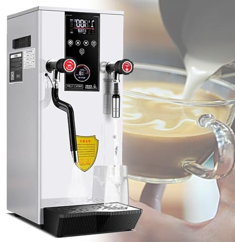 Espumador de leche comercial de 2500 W, espumador de leche a vapor, máquina de espuma de leche eléctrica de 220 V, con 2 pantallas de temperatura LCD, para cafeterías y tiendas de té, color blanco