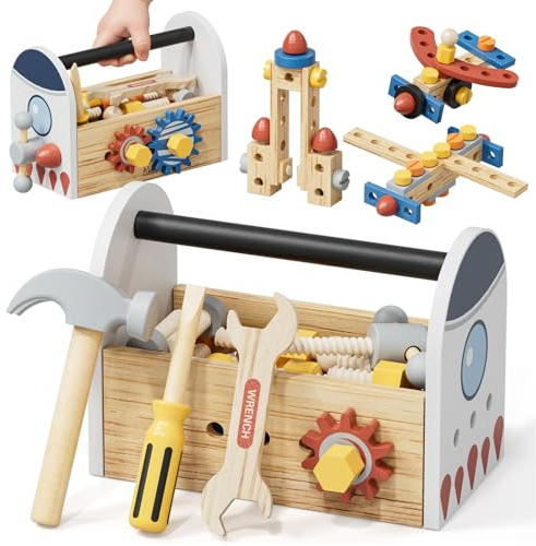 Timber Lulu Montessori Boîte à outils en bois pour enfants de 4 ans, jouets éducatifs sur le thème de l'espace, excellent cadeau pour garçon et fille de 3, 4, 5, 6 ans