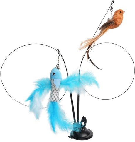 Gaomoeny 5 STK Interaktives Katzenspielzeug Selbstbeschäftigung, Katzen Spielzeug Katzenangel Stabil mit Saugnapf Boden, Intelligenz Zauberstab mit Fischfedern & Vogelfedern, Interactive Cat Toys