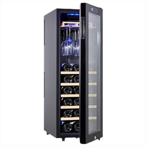 TT-YEC Single Zone Wine Cellar, 10-18°C Digital Temperature Controlled Glass Door Refrigerator, Chip Cooling System, 18-30 Bottle Professional Wine Freezer, Home Bar Beverage Cooler,E